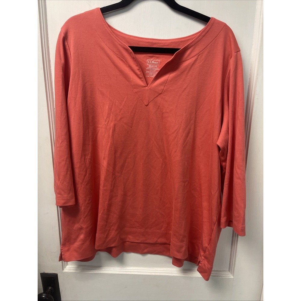Women's L.L.Bean Coral 3/4 Sleeve Tee 2X 100% Supima Cotton